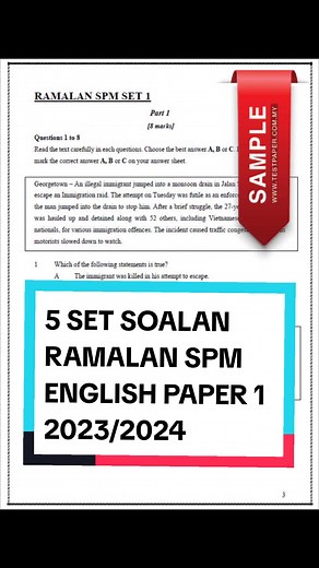 5 Set Kertas Ramalan SPM English Paper 1 2023-2024 | Cikgu Lim Zy