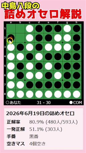 8-Dan Nakajima's Beginner Othello Puzzle Tutorial 06/19/2026 #shorts