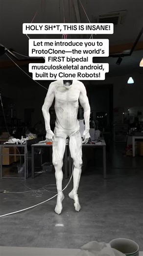 HOLY SH*T, THIS IS INSANE! Let me introduce you to ProtoClone—the world’s FIRST bipedal musculoskeletal android, built by Clone Robots! We’re talking human-like movement, artificial muscles, and biomechanics that look straight out of a sci-fi movie—except it’s real. This thing doesn’t just walk; it moves like a living being. This is next-level robotics—forget stiff, clunky machines. We’re entering the age of bio-inspired androids, and ProtoClone is leading the charge. The future just got WAY wil