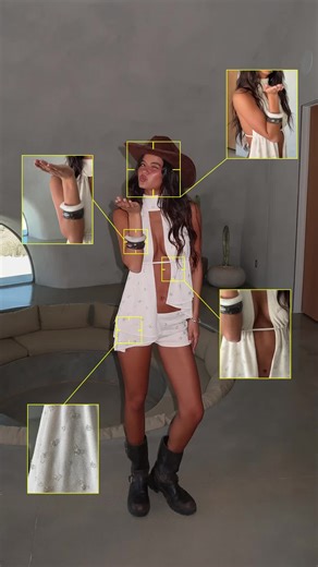 It’s all in the details! ✨🪩 Shop the Ettalie Halter Top & Ettalie Mini Shorts in Ivory online now #peppermayo