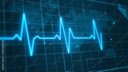 Heart rate monitor displaying a steady pulse on a digital graph screen with a grid background viewed from directly above