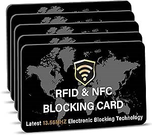 SaiTech IT 5 Pack RFID Blocking Card, Slim Protector for Entire Wallet, Purse, and Debit Credit Cards from NFC Contactless Theft for Men & Women - World Map Black