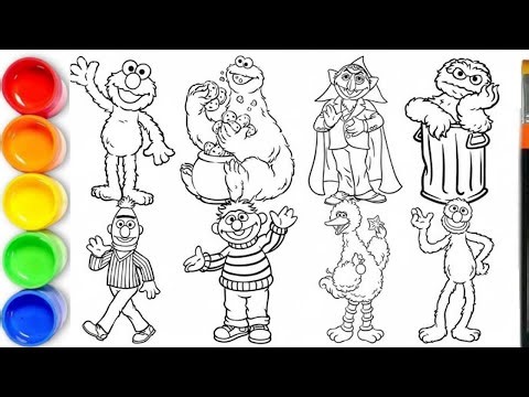 How to draw Sesame Street Characters - Sesame Street Coloring Pages, Elmo, Cookie, Ernie, Bert