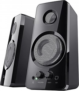 Trust Tytan 2.0 Lautsprecherset, 36 W (18 W RMS), Computer Boxen, Lautstärke- und Bassregler, Kopfhöreranschluss, USB-Betrieb PC Lautsprecher für Laptop, Smartphone, Tablet - Schwarz