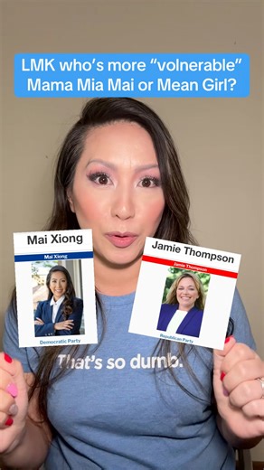 Uh oh! Mean girl has more Democrats in HER district and I have even more Democrats in Mai “volnerable” district. Democrats, y’all sat out in 2024, I’m sorry, you got what you didn’t vote for! Don’t ever let that happen again — Brownstown Township, PLEASE get out the vote in 2026! Thank you. | Mai Xiong