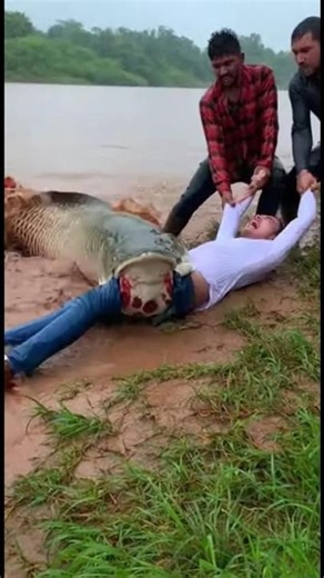 Giant River Monster Drags Man Into Water