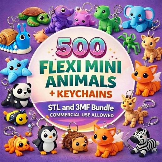 500 Flexi Mini Animals STL Bundle | Articulated 3D Print Keychain Files - Etsy