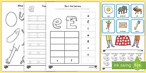 Letter E Worksheet and Activity Pack