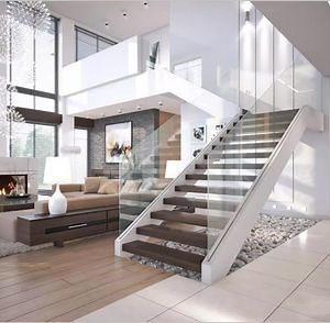 [Hot Item] Double Stringers Straight Staircase with U Channel Glass Railing