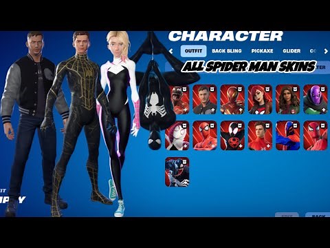 All Spider Man Skins Showcase in Fortnite!(2021-2024)