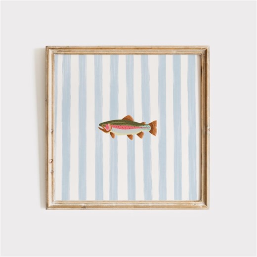 Rainbow Trout Print: Blue Striped Nautical Wall Art, Digital Download, Wall Art, Art Print, Sweet Nursery Gift - Etsy