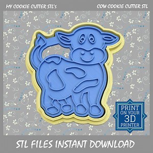 Cow Cookie Cutter and Embossing Stamp / Fondant Imprint STL. Print on Your 3D Printer. Perfect for Cookies & Fondant YUM! - Etsy Australia