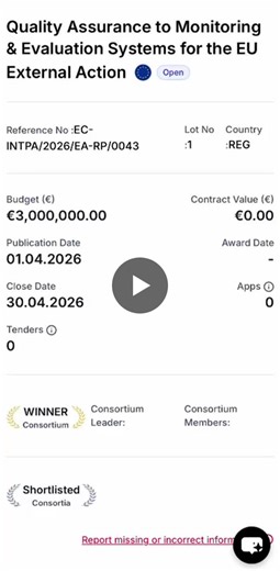 Invitation to tender: Quality Assurance to Monitoring Evaluation Systems for the EU External Action. Using historic data covering more than 20 years, our AI model predicts awardees and identifies… | EuropeAidContracts.com
