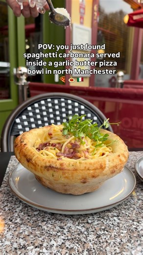 VinoCicchetti on Instagram: "It’s the dish of the moment ✨ our current special: your choice of pasta served inside a garlic butter pizza bowl! Come find us on Manchester Road in Bury 🍕 vinocicchetti.co.uk (link in bio) to book a table or give us a call!"