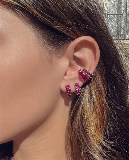 Ruby Red Ear Cuff & Hoop Earrings Set – 925 Sterling Silver Rhodium Plated – Cubic Zirconia – Non Pierced Cuffs – Gift Jewelry Set - Etsy