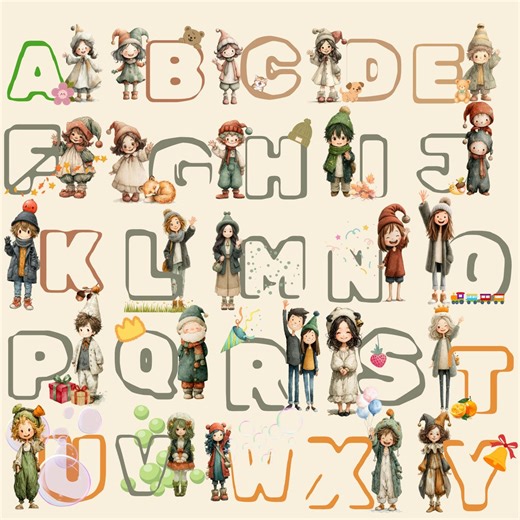 Kids ABC Clipart – Cozy Hand-drawn Alphabet, Nursery Decor (digital Download) - Etsy