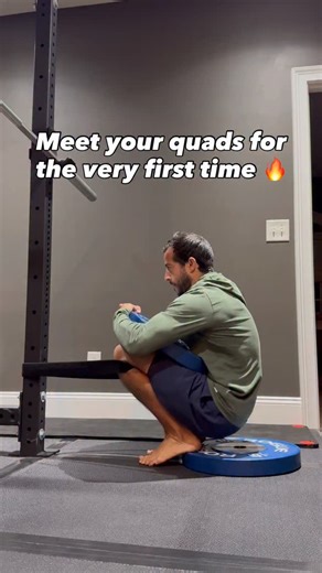 If your goal is stronger, more resilient knees, this is one to keep in your rotation. This banded somersault squat directly targets the quadriceps, building the strength that protects your knees under load. Heels elevated - gives you a deeper hip angle so you can truly load the quads through a full range. Plate in the lap - drives the knees over the toes safely, loading the patellar tendon and quads directly. Resistance band - adds resistance as you extend the knees and push into that end-range 