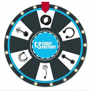 Hey Crazies! As promised we are already starting the next competition! Stop our wheel of fortune and post a screenshot of your lucky piercing category. The category with the most screenshots will get a whooping 25% discount for 3 days starting Monday next week! So work together and look forward to the Facebook exclusive discount! Good luck! The 6 categories are: Tunnels, Plugs, Tapers Curved Barbells Labrets Circular Barbells Barbells Nose Studs, Rings & Septums