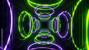 Purple and Light Green Neon Spirals Behind Bars Background VJ Loop in 4K