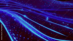Streams of neon blue dots flowing along curved lines, simulating data transfer in a network, with occasional bursts of light at intersections, 4K black background High-Quality Animation Video Stock Video