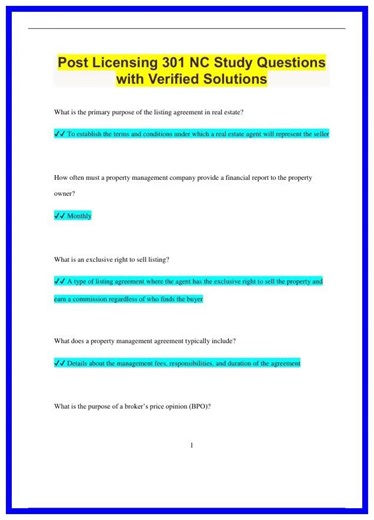 Post Licensing 301 NC Study Questions with Verified Solutions2797 636x882