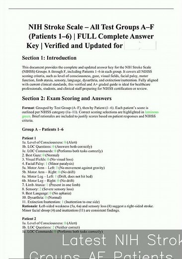Latest NIH Stroke Scale All Test Groups AF Patients 16 Complete Answer Key Verified and Fully Update