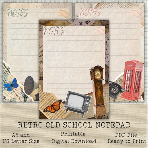 Vintage Retro Old School Notepad,printable Writing Pad, Nostalgic Stationery, Digital Download - Etsy