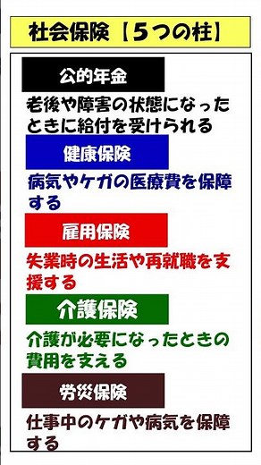 【社会保険とは】社会保険の５つの柱【社労士やなぎの年金サロン】 #shorts#社労士#年金#保険料 #社会保険