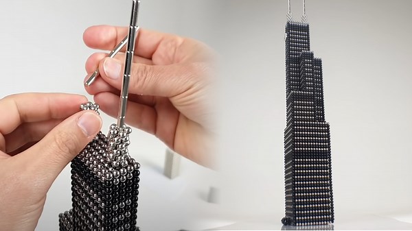 Magnetic Balls Stacked Into Stunning Skyscraper