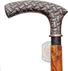 Antique Check Design Handle Red Natural Wood Cane Walking Stick for Men & Women | Aluminium Head Unisex Luxury Walking Cane - Fashion Statement/Gifts