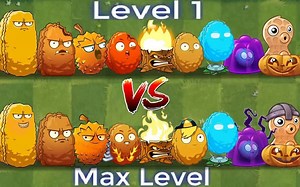 PvZ2挑战 - 所有防御植物等级1 Vs 满级