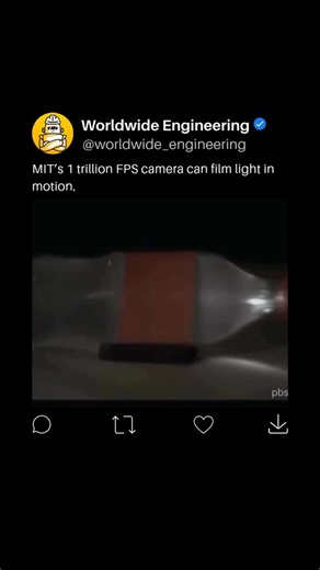 WORLDWIDE ENGINEERING 🌍 on Instagram: "MIT researchers developed an ultra-high-speed camera capable of capturing light itself in motion. This groundbreaking system records at **one trillion frames per second**, fast enough to visualize photons traveling through air or transparent materials. The technology, called **“Femto-Photography,”** uses a combination of streak cameras and advanced algorithms to reconstruct light’s path frame by frame. It can reveal phenomena like reflections, scattering, 
