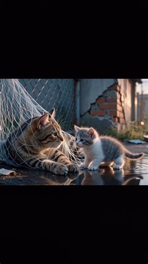 Mother Cat Stuck in Net – Kitten Can’t Help! 😢