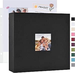 Mublalbum 12x12 Inch DIY Scrapbook Photo Album with 40 Plastic Sleeves 80 Pages Linen Cover 3 Ring Folder Binder for Wedding Baby Family and DIY Projects (Black)