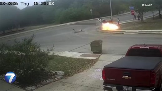 Fiery motorcycle crash caught on video; crashes within inches of children