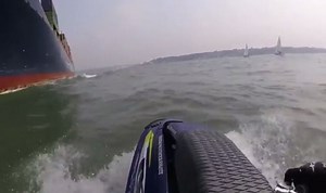 WATCH: Jet skier almost sucked under ship