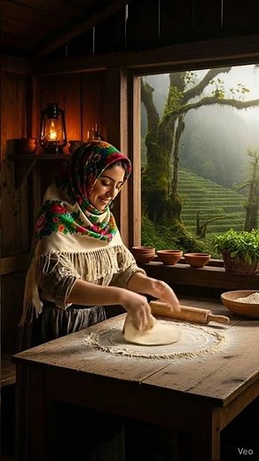 “Peace in the Forest Iranian Woman Making Bread 🌿🍞✨”