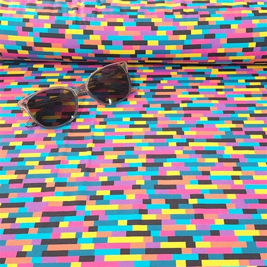 Colorful Pixel Block Poly Spandex Knit Fabric, Neon Geometric Mosaic Print, 4 Way Stretch Athletic Fabric, Sold by the 1/2 Yard - Etsy