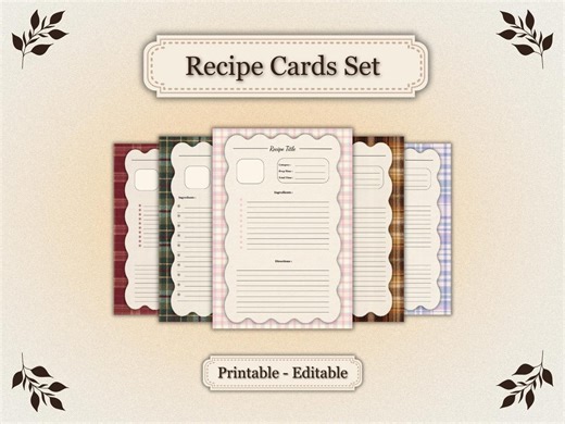 Printable Recipe Cards - Seasonal Collection - Christmas Autumn & Cozy - Instant Download - Etsy