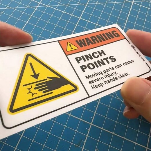 Pinch Points. Keep Hands Clear. Factory Machine Hazard. Malaysia Premium Waterproof Sticker.