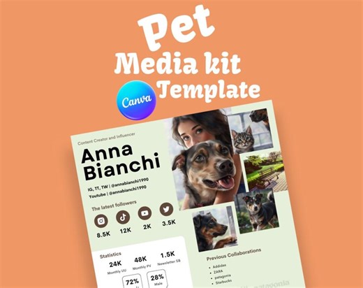 Pet Influencer Media Kit Template | Dog Cat Creator Press Kit | Canva Editable Pet Social Media Kit - Etsy