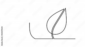 Leaf one line art animation,hand drawn growing plant drawing continuous contour motion.Organic eco botanical brunch concept outline,living flower on the ground symbol.4k self-drawing movie