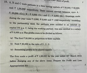 A, B and C were partners in a firm having capitals of ₹ 50,000;... | Filo