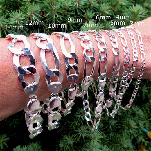925 Figaro Link Bracelet Chain, Solid Sterling Silver, Made in Italy, Unisex Italian Urban Jewelry, Chunky and Dainty Sizes for Men & Women - Etsy