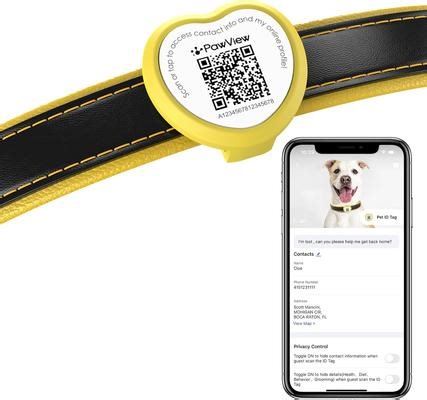 PAWVIEW NFC & QR Code Silent Silicone Heart Shape Personalized Smart Dog ID Tag, Yellow - Chewy.com