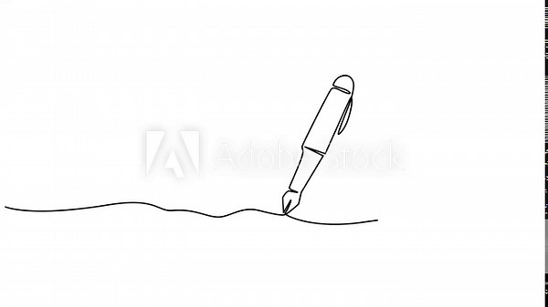 Animate Pencil with continuous one single line drawing isolated on white background. Line art animation, Self drawing animation of fountain pen in continuous one line art style. Writing or signing
