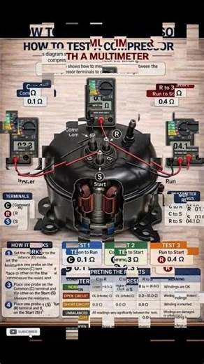 HOW TO TEST A COMPRESSOR WITH A MULTIMETERThis diagram shows how to measure resistance between