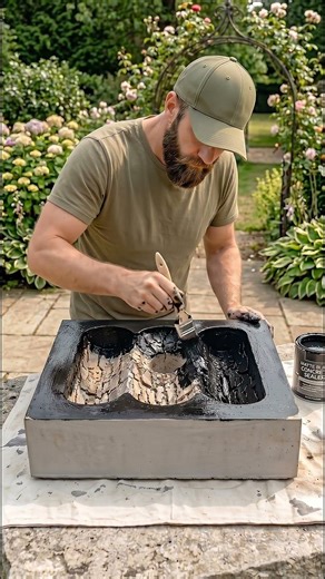 DIY Concrete Mold from Real Wood Logs → Unique Garden Sink Build
