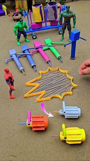 Mini three waterpump and four hand pump with big arrow shape puple concrete , diy mini tractor video