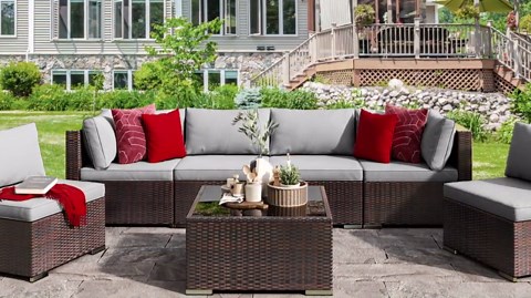 Noelse 7 Pieces Patio Furniture Set, Outdoor Sectional Outdoor Wicker Sofa Set with Thick Cushions and Coffee Table for Balcony, Garden, Porch (Gray)